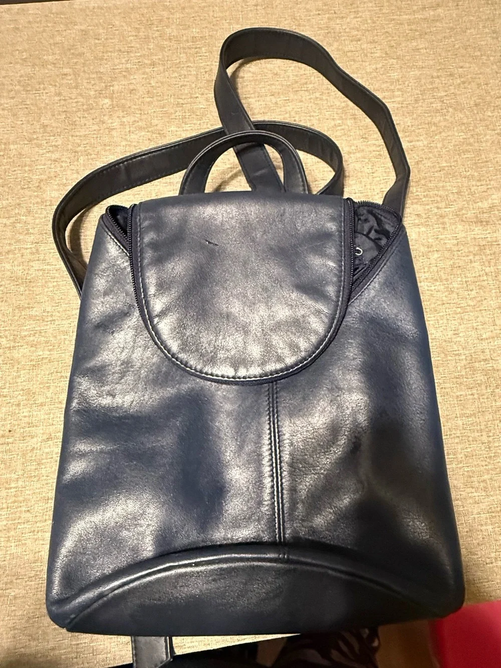 Classic Navy Leather Women’s Backpack - Timeless Everyday Bag